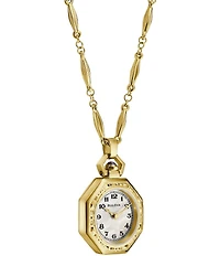 Bulova Women's Rubiyat Two Hand Gold Tone Stainless Steel Pendant Watch Necklace