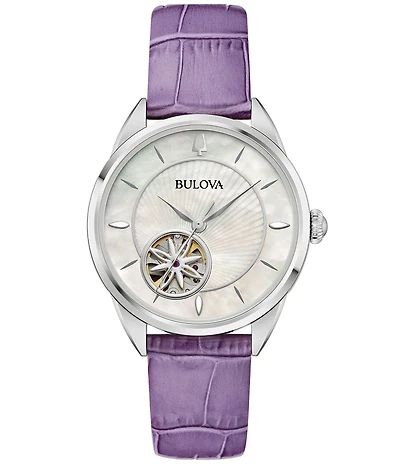 Bulova Women's Sutton Automatic Purple Leather Strap Watch