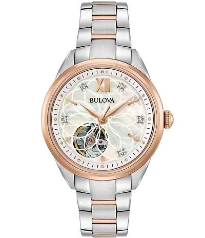 Bulova Women's Sutton Classic Quartz Analog Stainless Steel And Rose Gold Accent Bracelet Watch