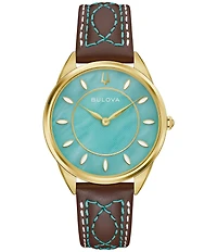 Bulova Women's Sutton Western Two Hand Leather Strap Watch