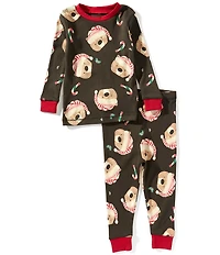 Burt's Bees Baby Boys Bear Face/Christmas Candy Cane Printed Pajama T-Shirt & Matching Pajama Pants Set