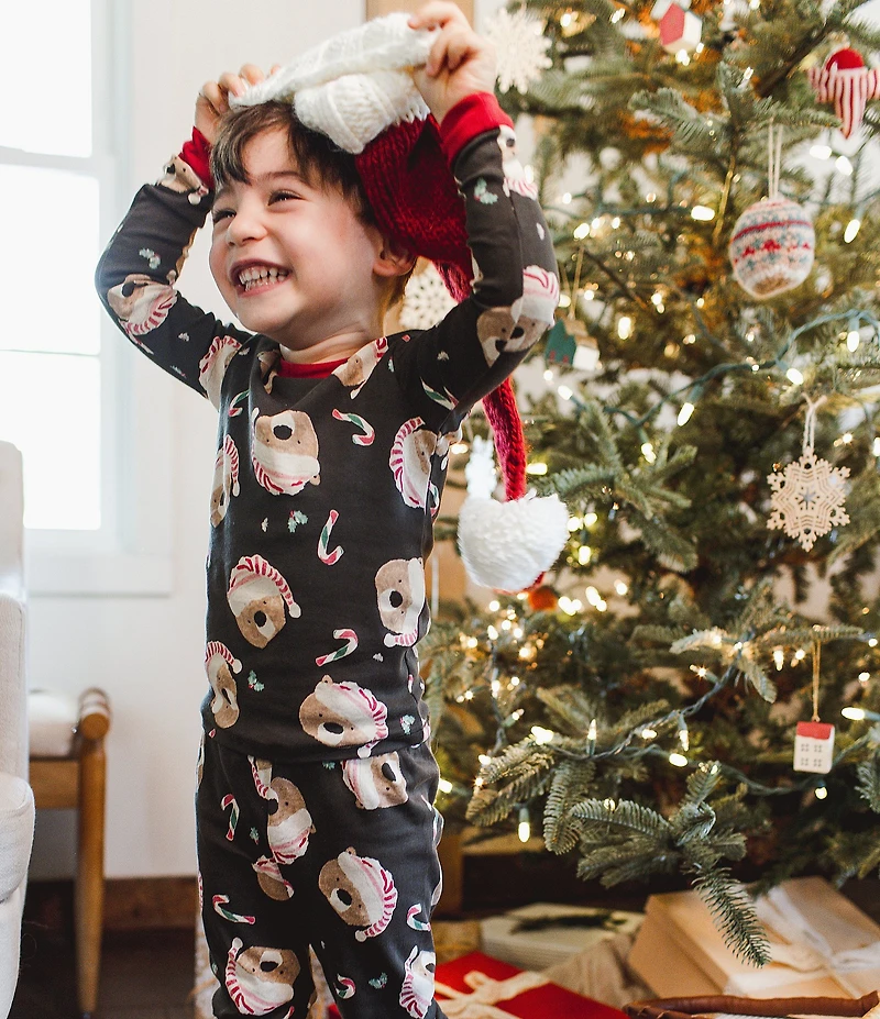 Burt's Bees Baby Boys Bear Face/Christmas Candy Cane Printed Pajama T-Shirt & Matching Pajama Pants Set
