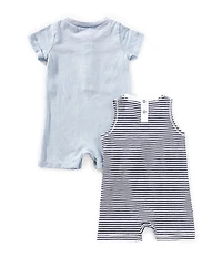 Burt's Bees Baby Boys Classic Stripe & Solid Romper 2-Piece Set