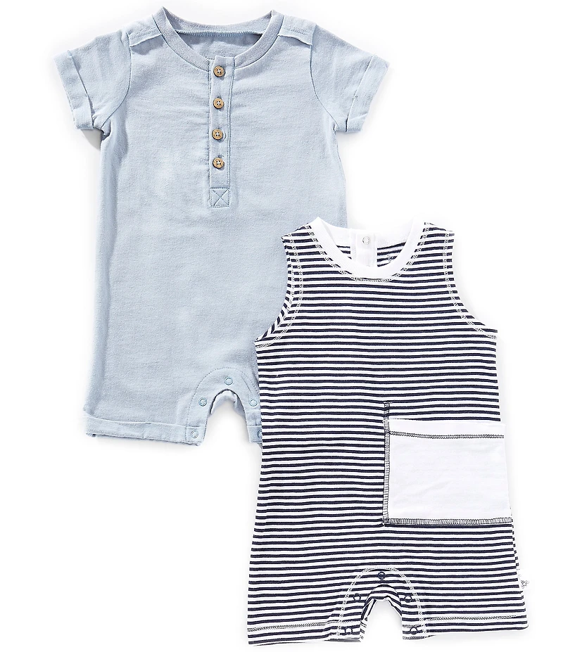 Burt's Bees Baby Boys Classic Stripe & Solid Romper 2-Piece Set