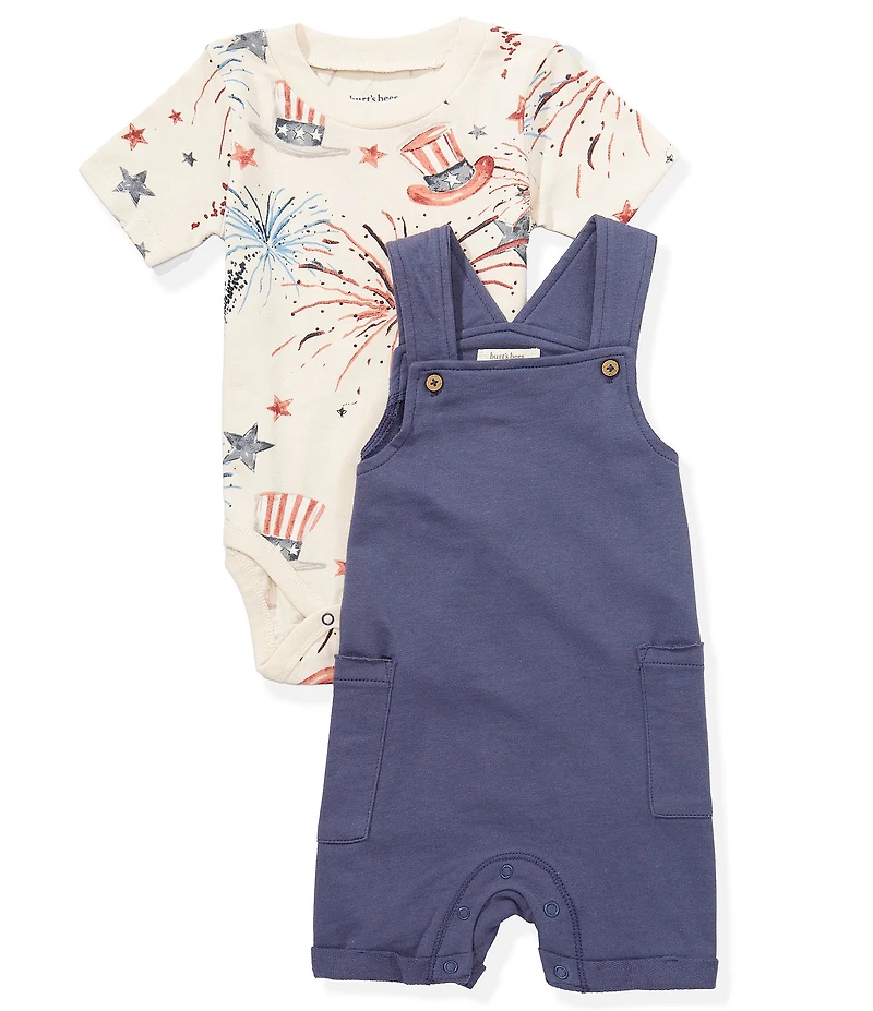 Burt's Bees Baby Boys Organic Cotton Uncle Sam Sleeveless French Terry Shortall Jon Jon & Short-Sleeve Americana-Printed Jersey