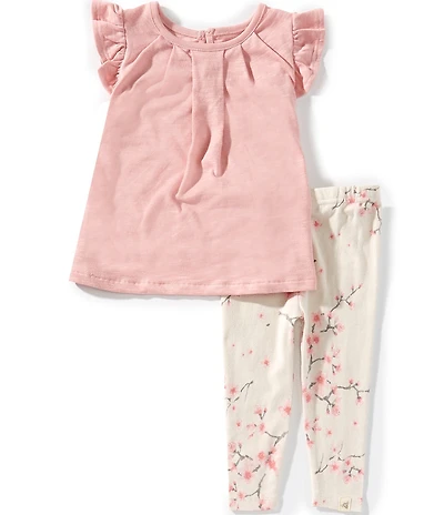 Burt's Bees Baby Girl Organic Cotton Ruffle Short Sleeves Cherry Blossom Slub Tunic & Legging Set