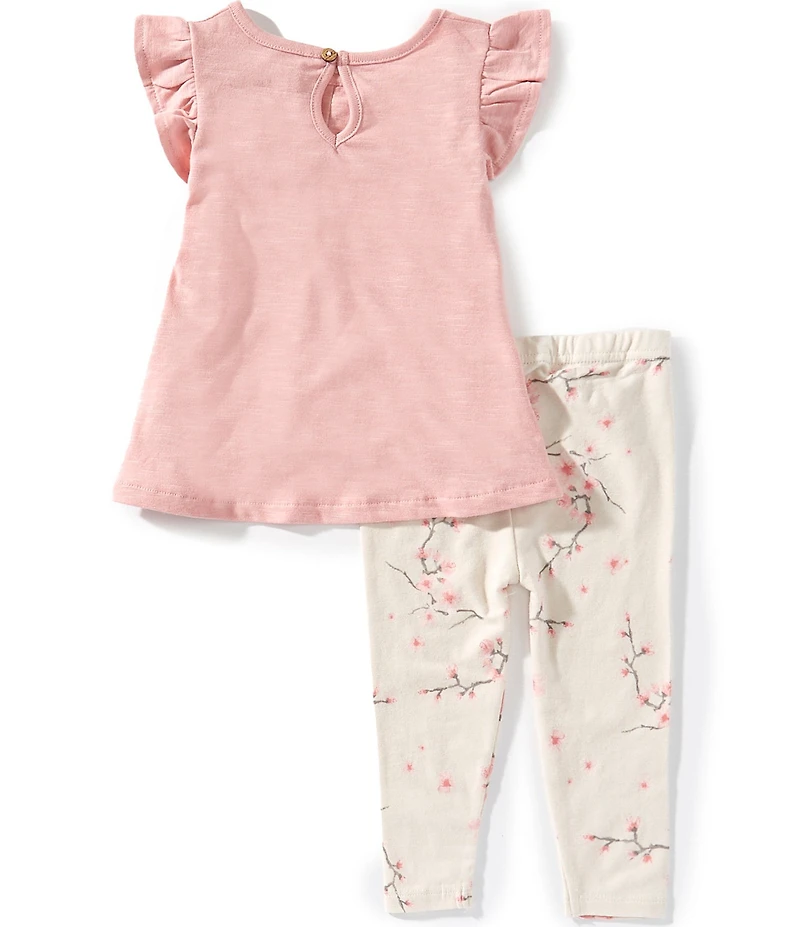 Burt's Bees Baby Girl Organic Cotton Ruffle Short Sleeves Cherry Blossom Slub Tunic & Legging Set
