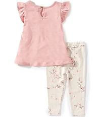 Burt's Bees Baby Girl Organic Cotton Ruffle Short Sleeves Cherry Blossom Slub Tunic & Legging Set