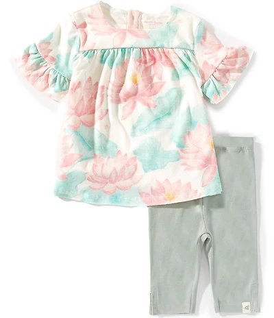 Burt's Bees Baby Girl Organic Cotton Short Ruffle Bell Sleeve Lotus Pond Tunic Set