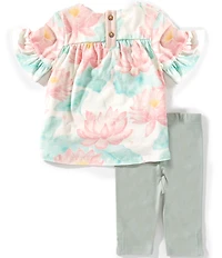 Burt's Bees Baby Girl Organic Cotton Short Ruffle Bell Sleeve Lotus Pond Tunic Set
