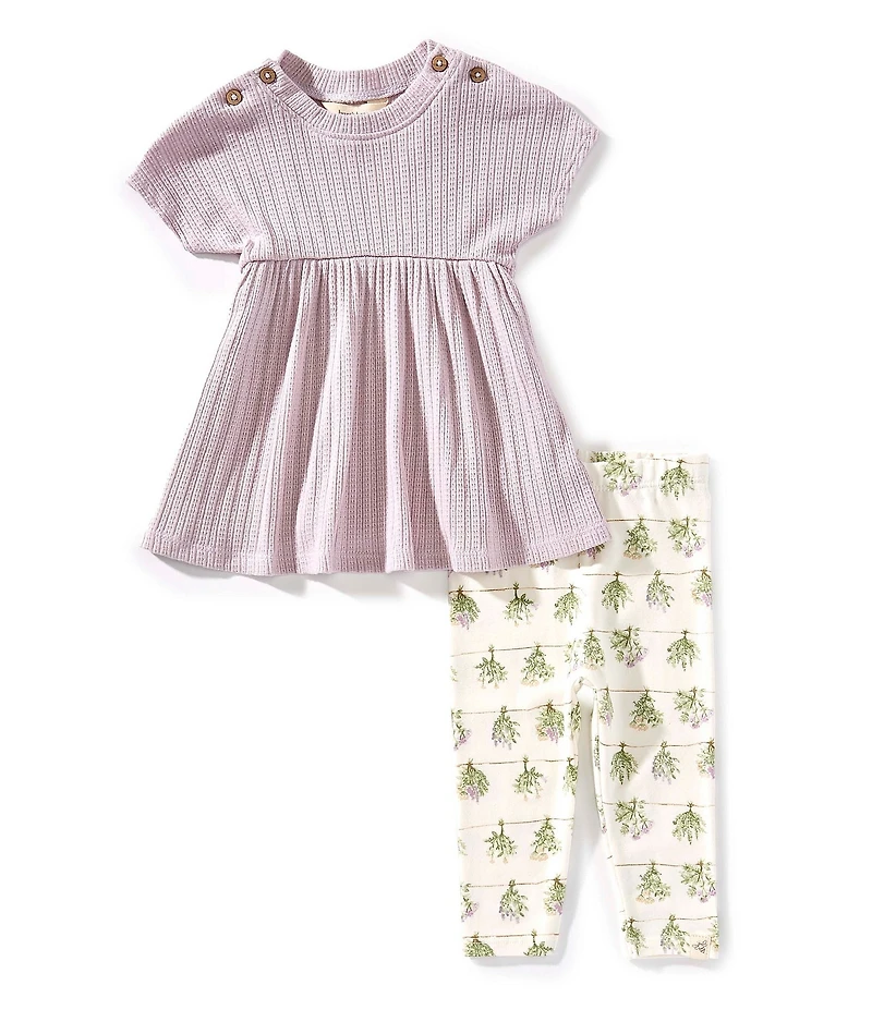 Burt's Bees Baby Girls Fresh Herbs Tunic Top & Printed Legging Pants Set