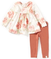 Burt's Bees Baby Girls Flutter-Sleeve Rose-Printed Tunic Top & Solid Leggings Set