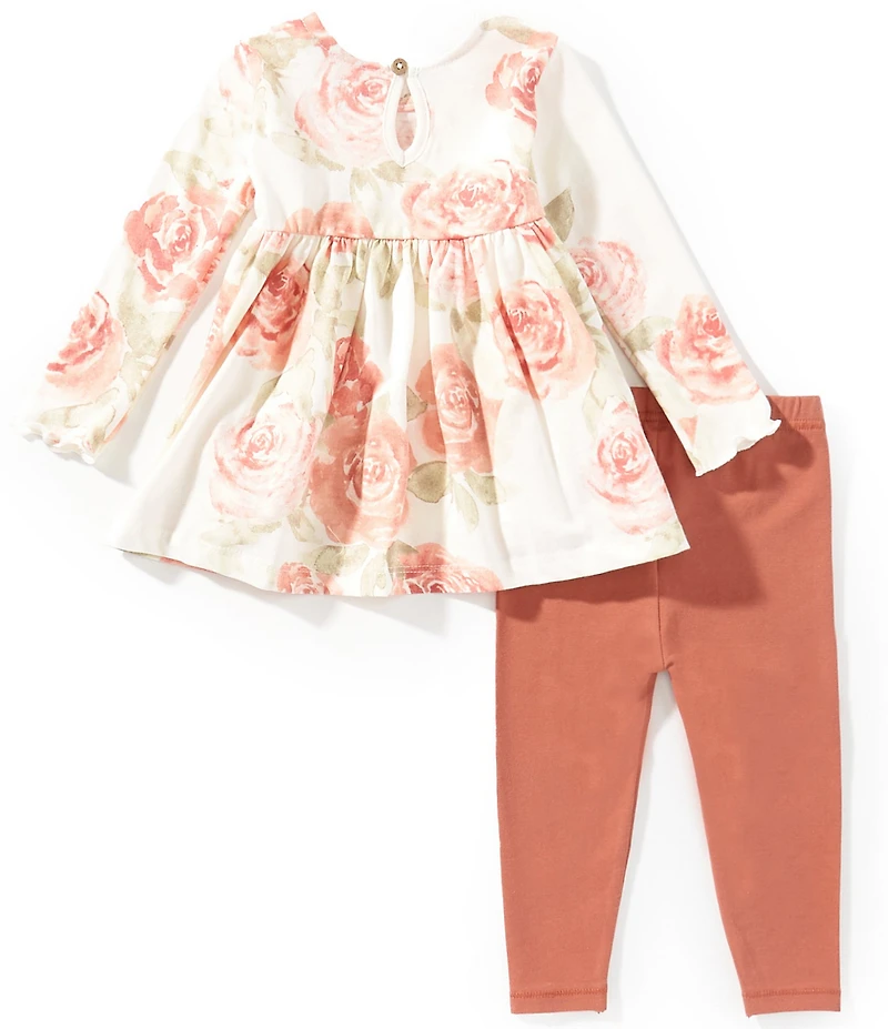 Burt's Bees Baby Girls Flutter-Sleeve Rose-Printed Tunic Top & Solid Leggings Set