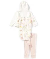 Burt's Bees Baby Girls Long Sleeve Hoodie Jacket, Jogger Pants & Flutter Sleeve Wildflower Print Bodysuit Set