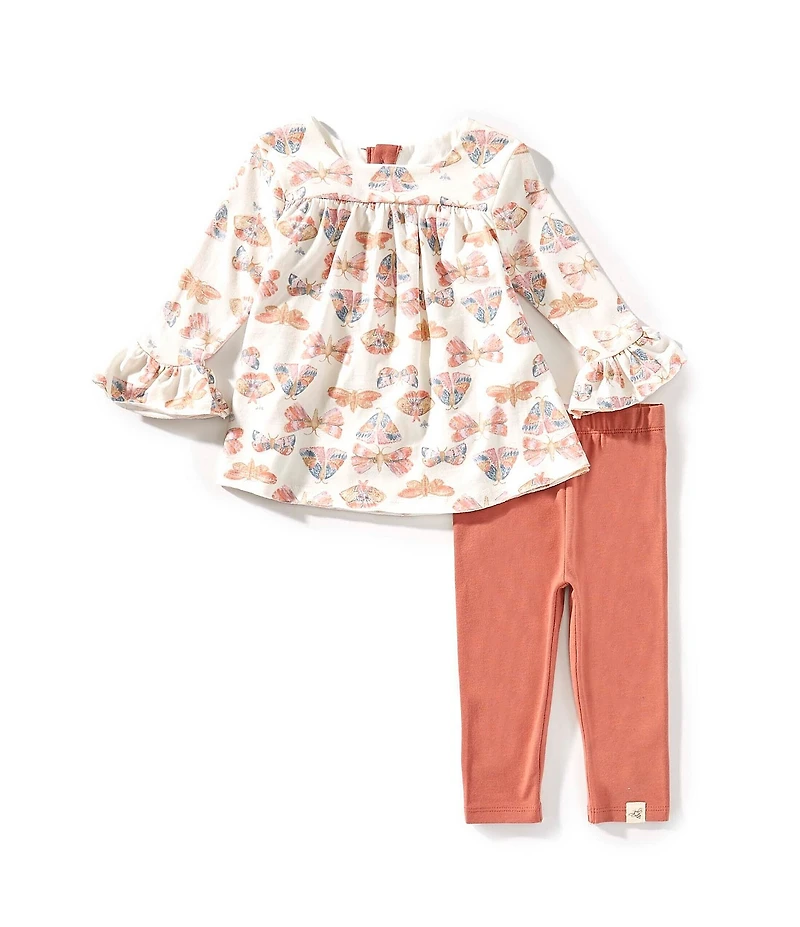 Burt's Bees Baby Girls Long Sleeves Butterfly Print Tunic & Spandex Jersey Legging Pants 2-Piece Set