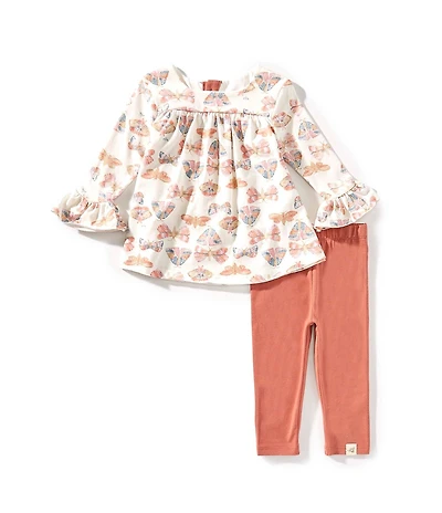Burt's Bees Baby Girls Long Sleeves Butterfly Print Tunic & Spandex Jersey Legging Pants 2-Piece Set