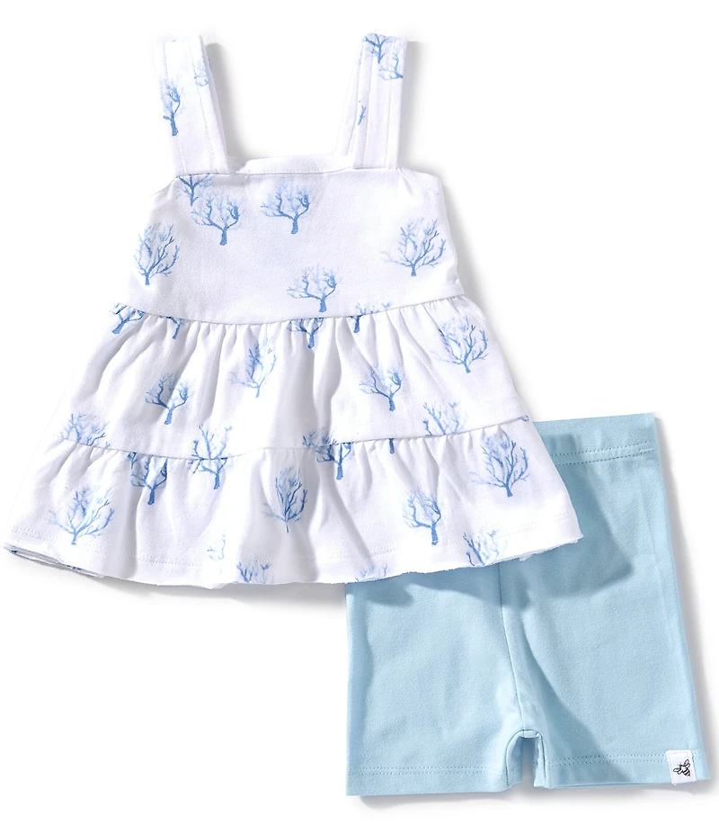 Burt's Bees Baby Girls Sleeveless Coral-Printed Tunic Top & Coordinating Shorts Set
