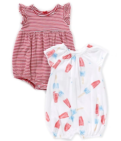 Burt's Bees Baby Girls Stripe Bubble Romper & Watercolor Popsicles Print Romper 2-Pack