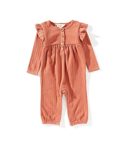 Burt's Bees Baby Girls Organic Cotton Long Sleeve Dotted Rib Jumpsuit