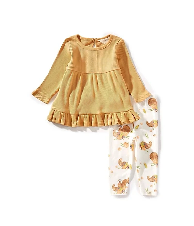 Burt's Bees Baby Girls Organic Cotton Long Sleeve Tunic & Happy Harvest Turkey Print Legging Pants 2-Piece Set