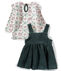 Burt's Bees Baby Girls Sleeveless Solid Jumper Dress & Long-Sleeve Hand-Painted Poinsettia/Fair Isle Printed Top