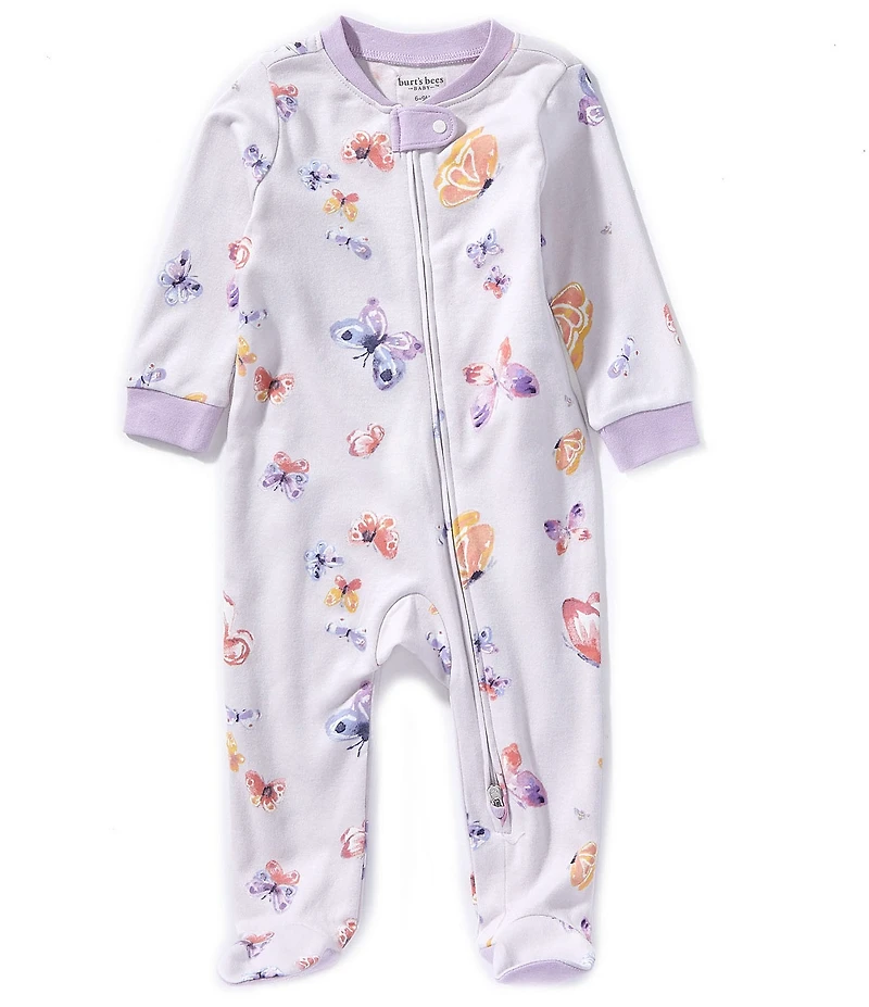 Burt's Bees Baby Girls Organic Cotton Long Sleeve Butterfly Motif Footed Coverall