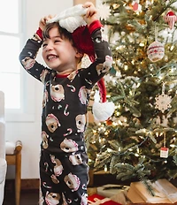 Burt's Bees Little Boys Bear Face/Christmas Candy Cane Printed Pajama T-Shirt & Matching Pajama Pant Set