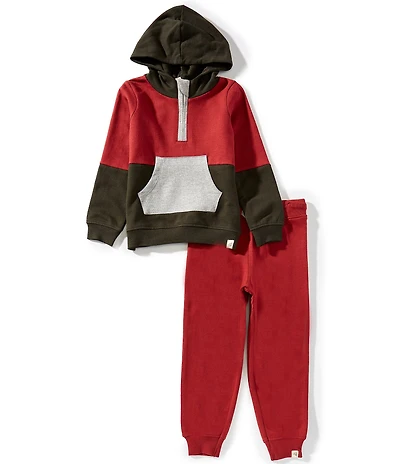 Burt's Bees Little Boys Color Block Long-Sleeve French Terry Hooded Sweatshirt & Solid French Terry Jogger Pants Set