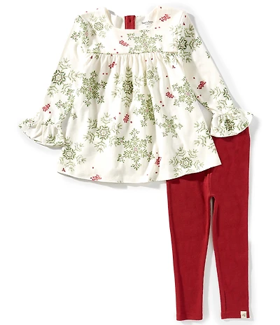 Burt's Bees Little Girls Long-Sleeve Holiday Snowflake Tunic Top & Solid Leggings Set