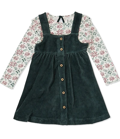 Burt's Bees Little Girls Organic Cotton Jumper Dress & Long-Sleeve Hand-Painted Poinsettia/Fair Isle Printed Top Set