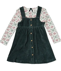 Burt's Bees Little Girls Organic Cotton Jumper Dress & Long-Sleeve Hand-Painted Poinsettia/Fair Isle Printed Top Set