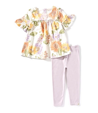 Burt's Bees Little Girls Sweet Sunflower Organic Cotton Tunic Top & Leggings Set
