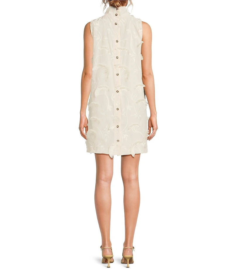 Buru Brocade Applique Mock Neck Sleeveless Mini Shift Dress