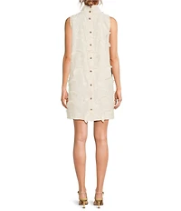 Buru Brocade Applique Mock Neck Sleeveless Mini Shift Dress