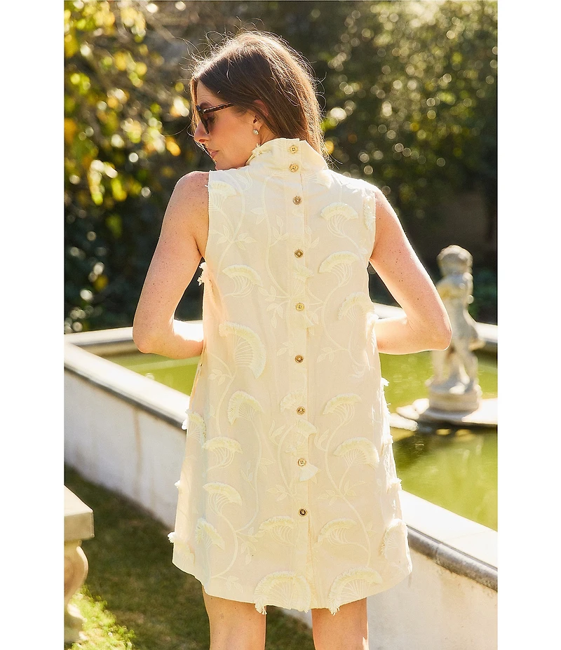 Buru Brocade Applique Mock Neck Sleeveless Mini Shift Dress