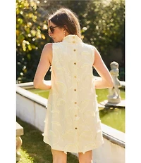 Buru Brocade Applique Mock Neck Sleeveless Mini Shift Dress