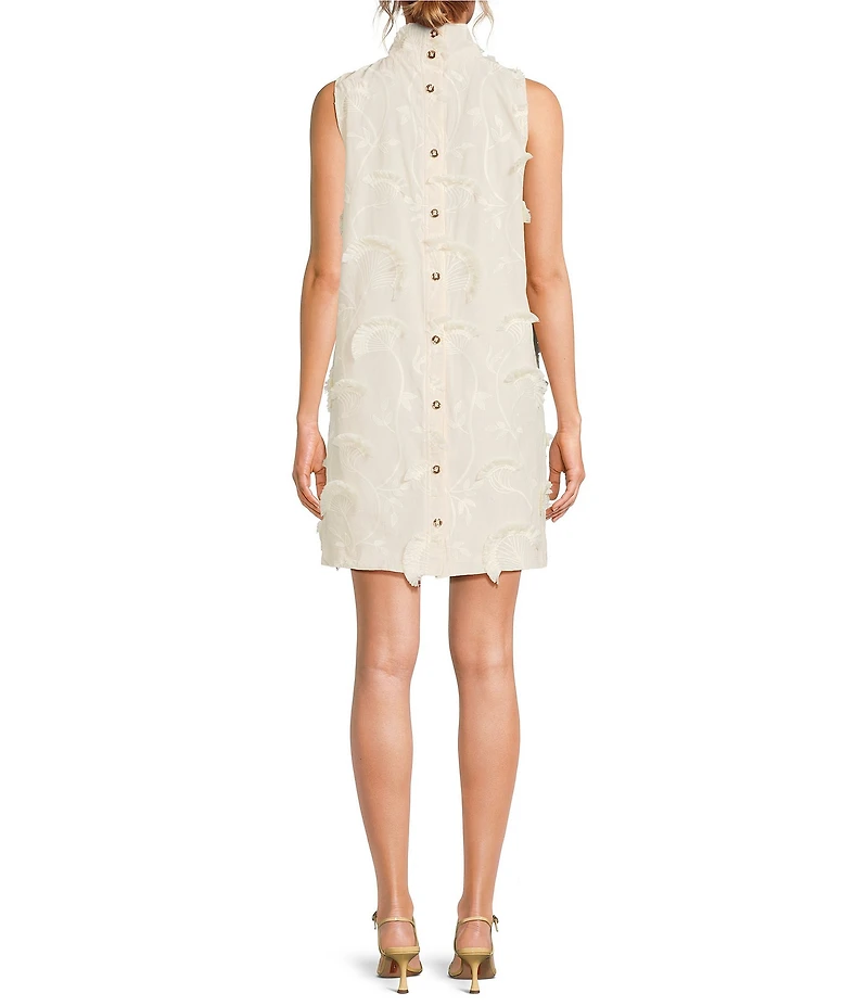 Buru Brocade Mock Neck Sleeveless Mini Shift Dress