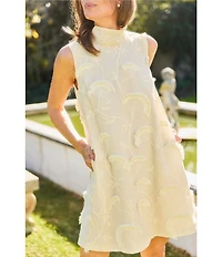 Buru Brocade Mock Neck Sleeveless Mini Shift Dress