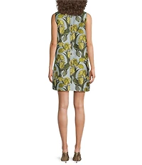 Buru Brocade Mock Neck Sleeveless Mini Shift Dress