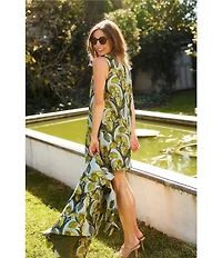 Buru Brocade Mock Neck Sleeveless Mini Shift Dress