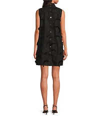 Buru Brocade Mock Neck Sleeveless Mini Shift Dress