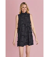 Buru Brocade Mock Neck Sleeveless Mini Shift Dress