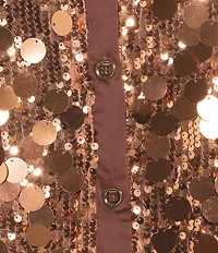 Buru Cropped Sleeveless Disco Sequin Mock Neck Button Back Cropped Coordinating Boxy Top