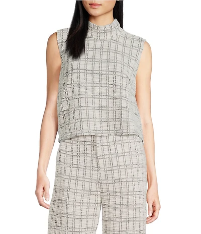 Buru Cropped Sleeveless Mock Neck Button Back Cropped Coordinating Boxy Top