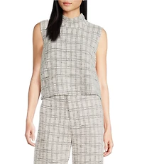 Buru Cropped Sleeveless Mock Neck Button Back Cropped Coordinating Boxy Top