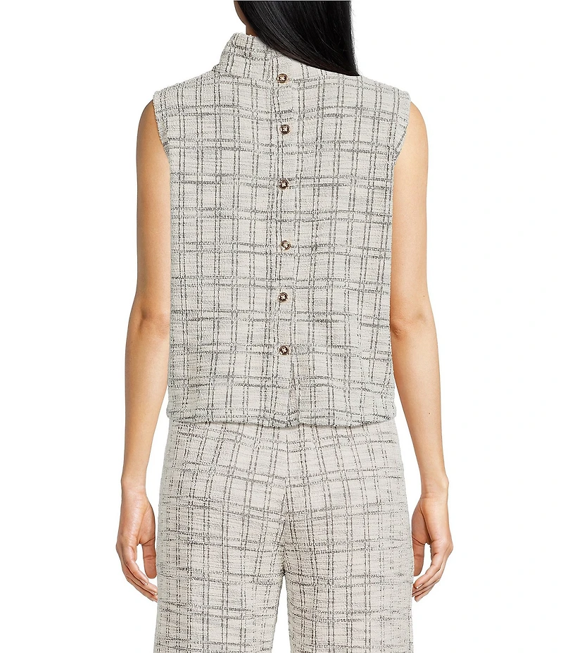 Buru Cropped Sleeveless Mock Neck Button Back Cropped Coordinating Boxy Top