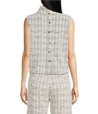 Buru Cropped Sleeveless Mock Neck Button Back Cropped Coordinating Boxy Top