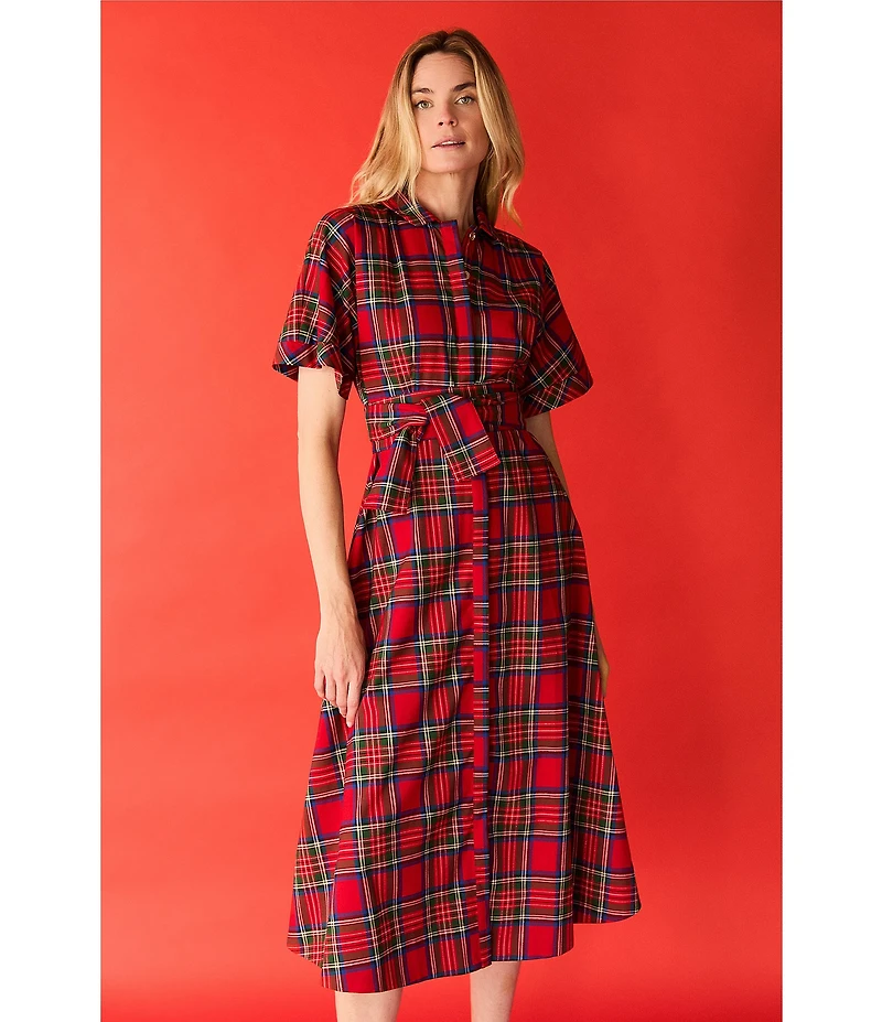 Buru Donna Day Short Sleeve Contrast Bow Detail Stripe Print Shirt Midi Dress