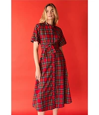 Buru Donna Day Short Sleeve Contrast Bow Detail Stripe Print Shirt Midi Dress