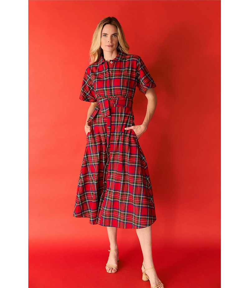 Buru Donna Day Short Sleeve Contrast Bow Detail Stripe Print Shirt Midi Dress